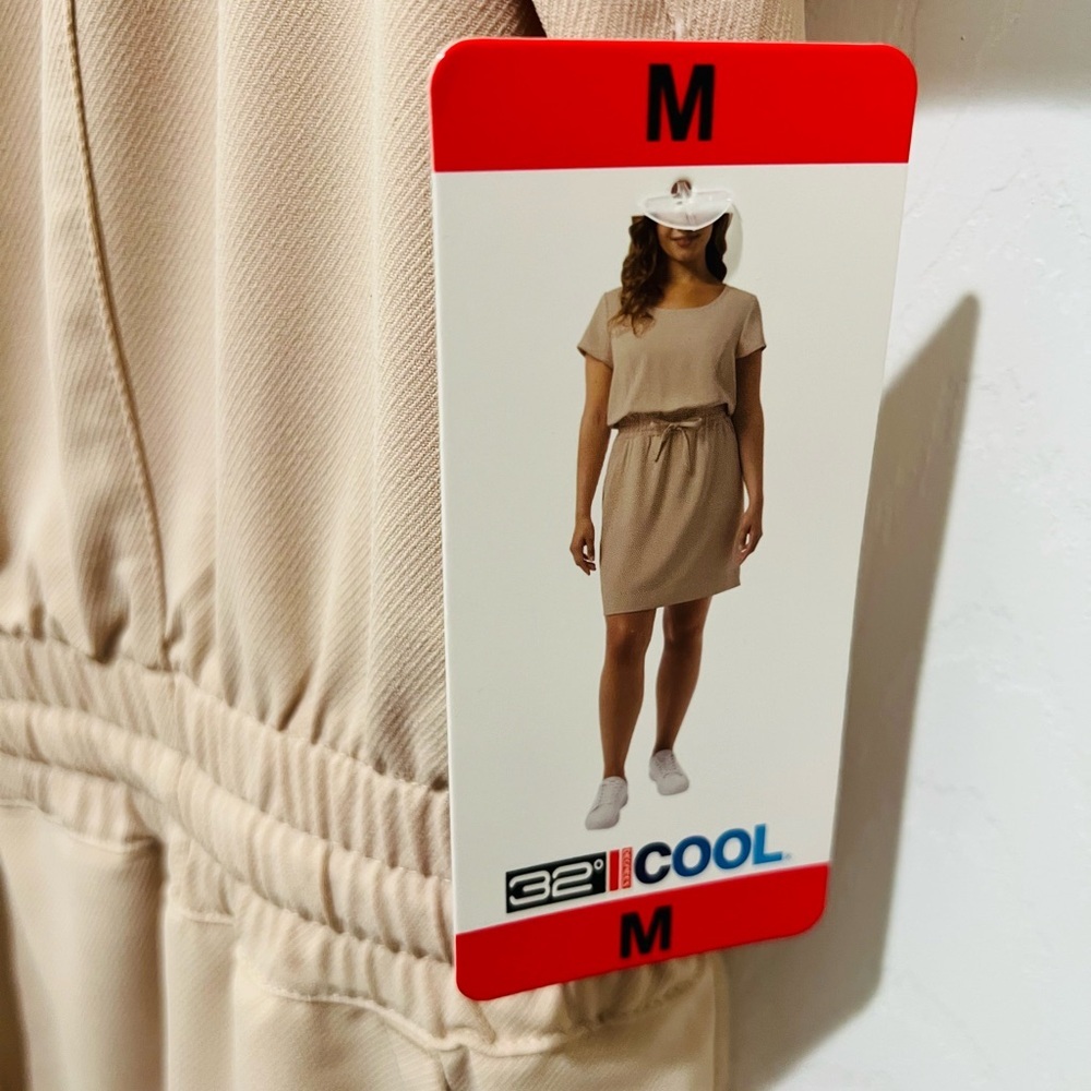 Elegant Tan Mini Dress with Drawstring Waist - Picture 4 of 4